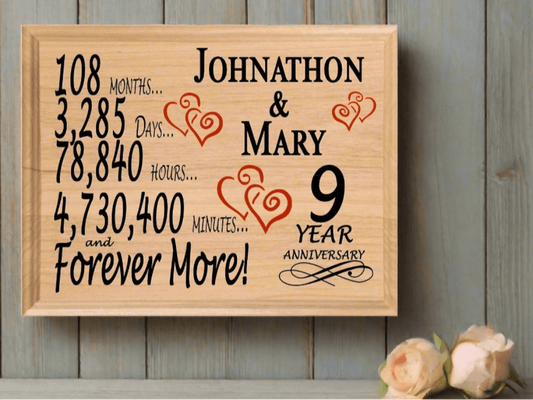 Personalized 9th Anniversary Gift – Custom Wood Keepsake for Husband, Wife, or Couple