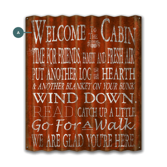 Welcome to the Cabin: 1 Line - Corrugated Metal Wall Art