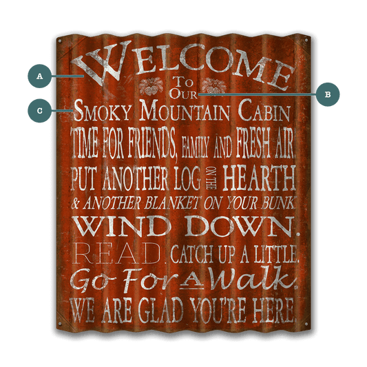 Welcome to the Cabin: 3 Lines - Corrugated Metal Wall Art