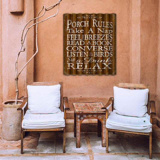 Porch Rules - Corrugated Metal Wall Art