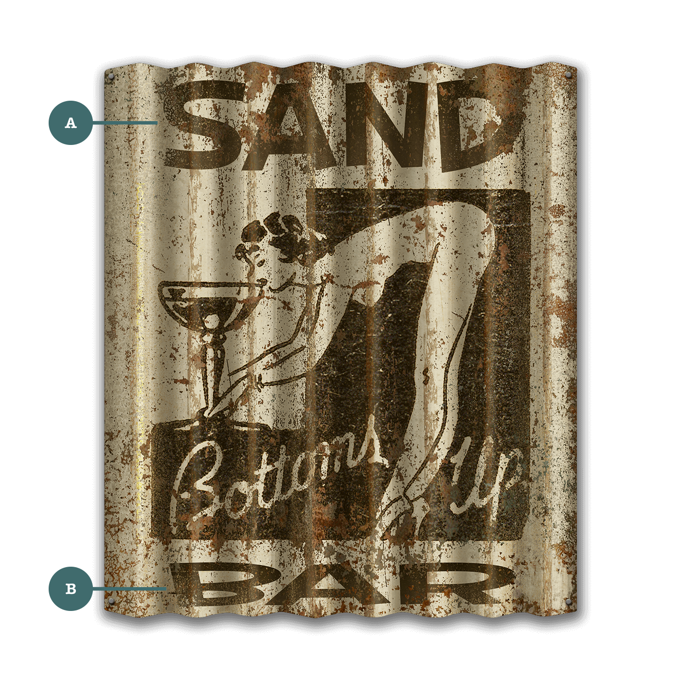 Bottoms Up Bar Sign - Corrugated Metal Wall Art