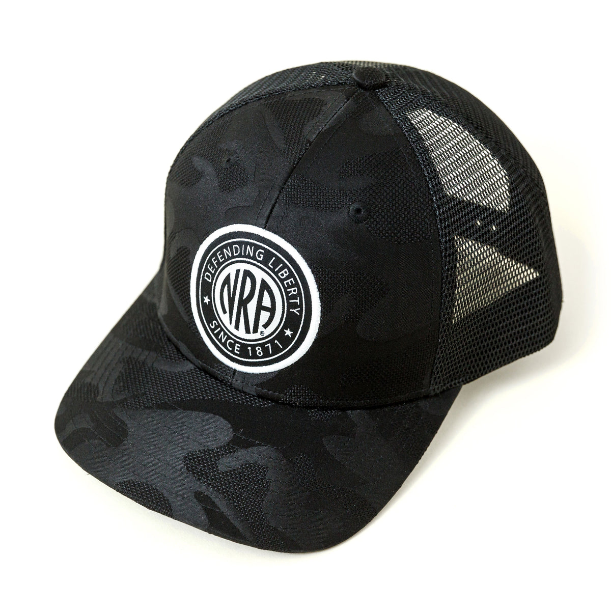 NRA® Dark Camo Trucker Circle Patch Cap