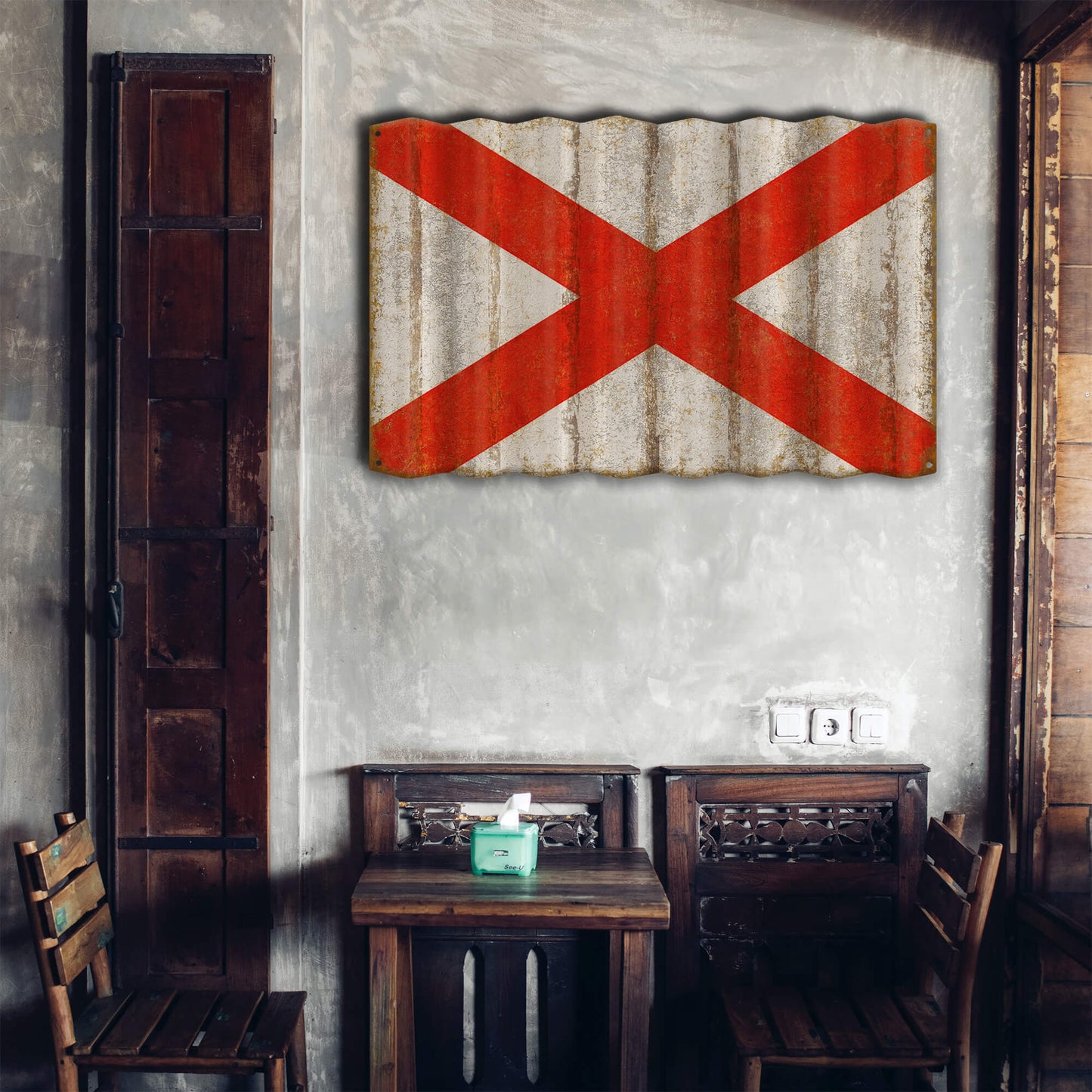 Alabama State Flag - Corrugated Metal Wall Art