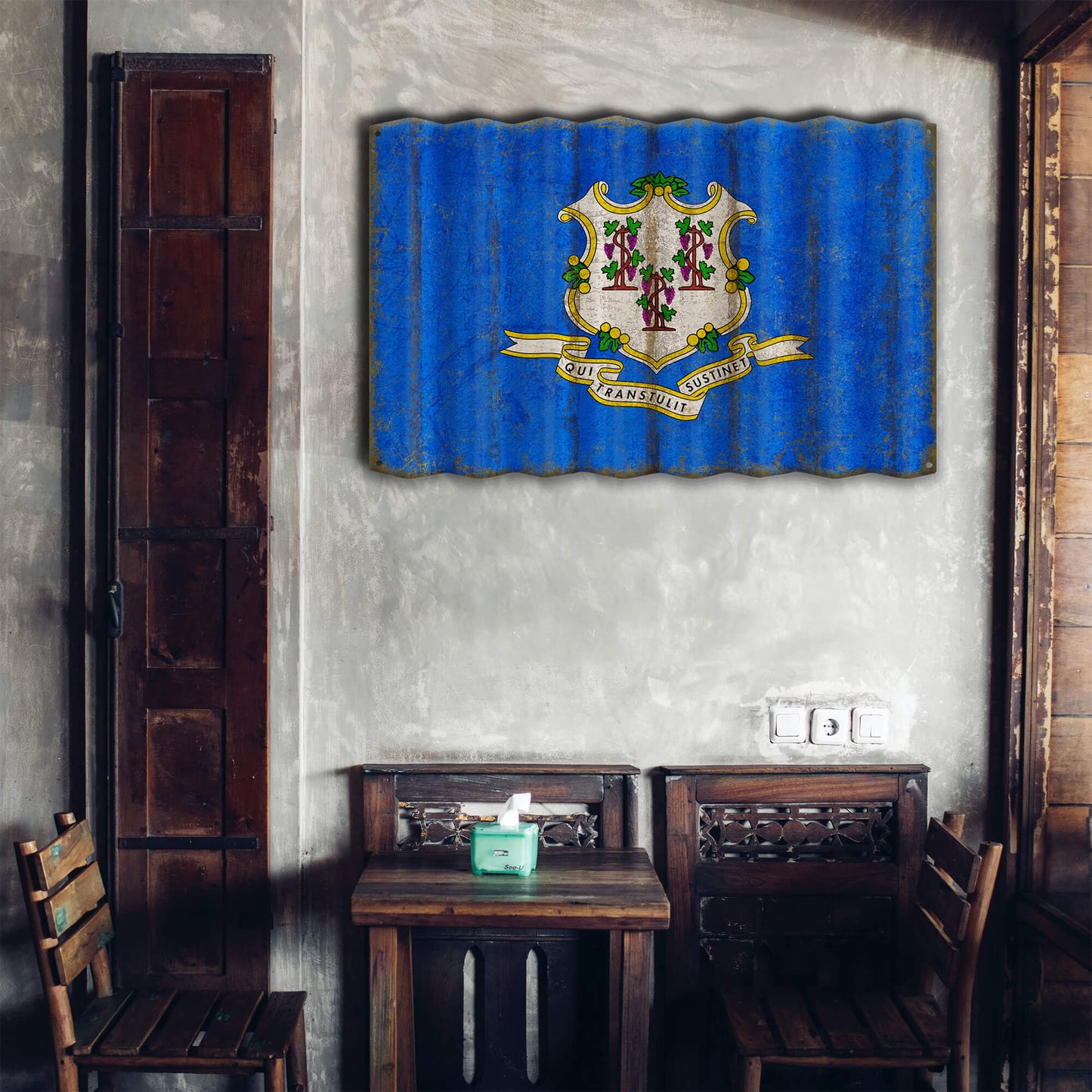 Connecticut State Flag - Corrugated Metal Wall Art