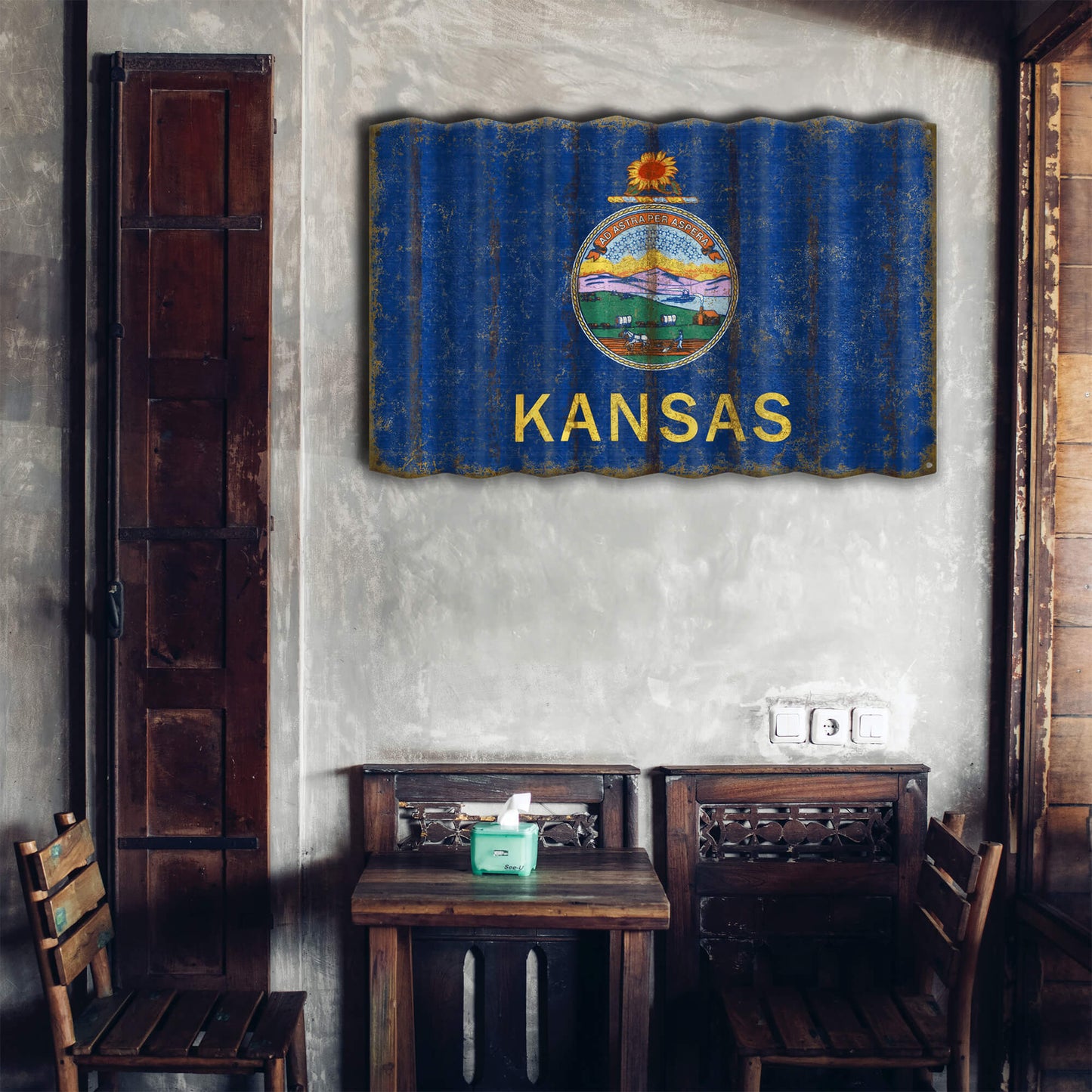 Kansas State Flag - Corrugated Metal Wall Art