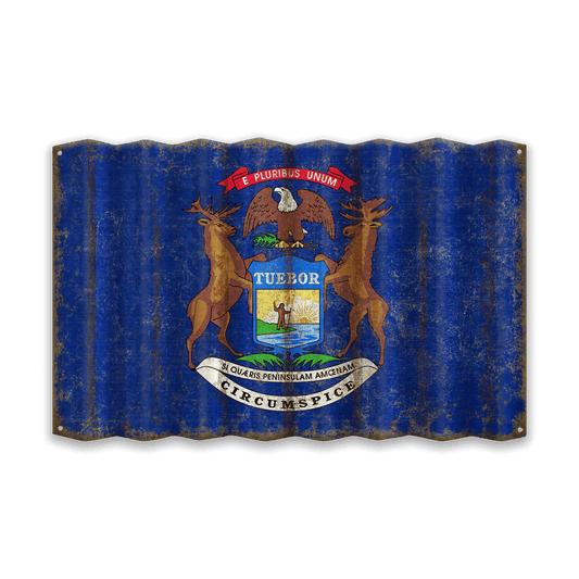 Michigan State Flag - Corrugated Metal Wall Art