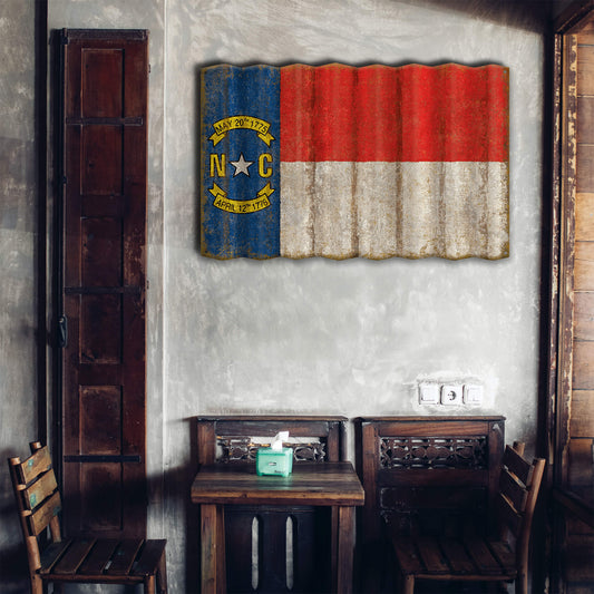 North Carolina State Flag - Corrugated Metal Wall Art