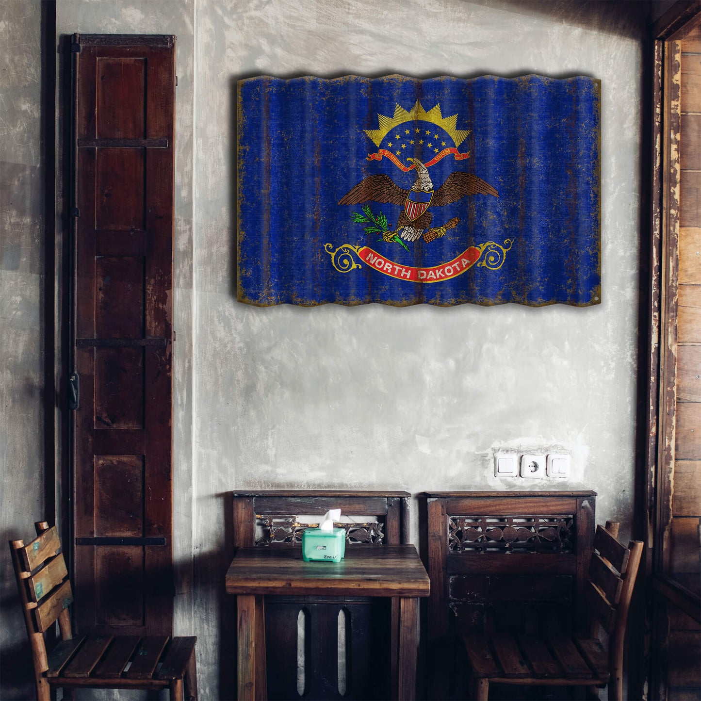 North Dakota State Flag - Corrugated Metal Wall Art