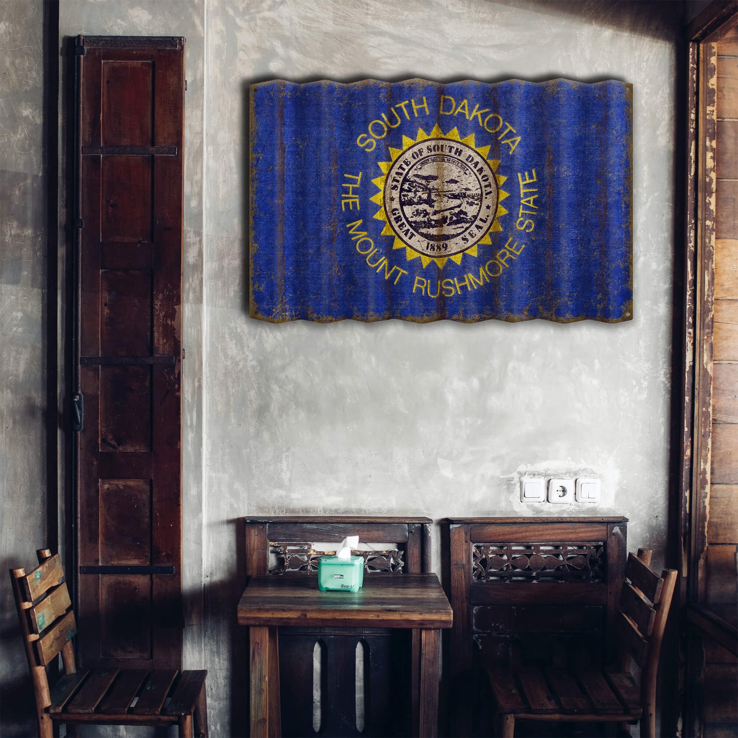 South Dakota State Flag - Corrugated Metal Wall Art