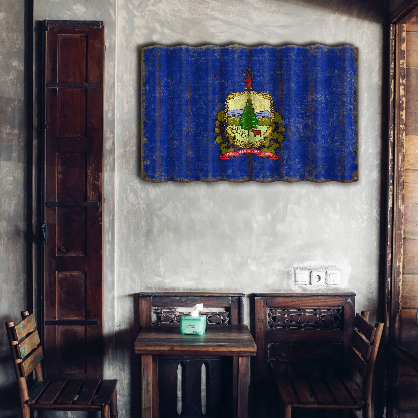 Vermont State Flag - Corrugated Metal Wall Art