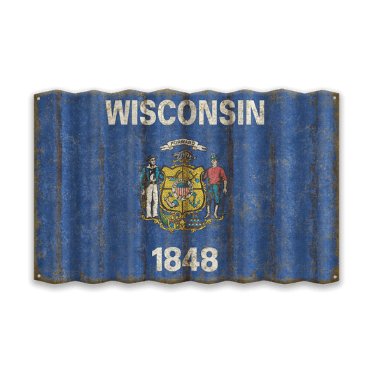 Wisconsin State Flag - Corrugated Metal Wall Art