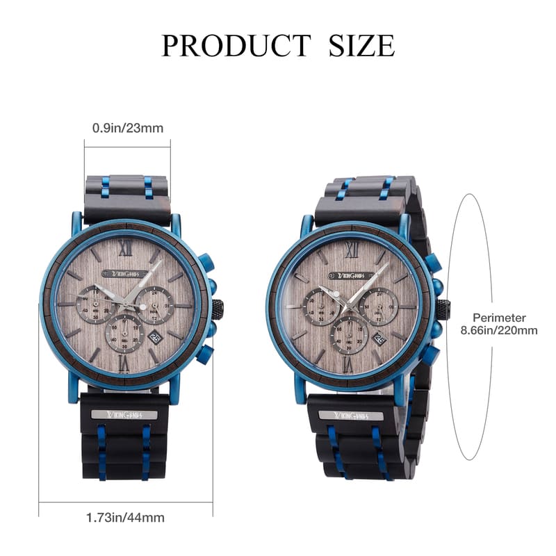 Black & Blue Wooden Chronograph Watch