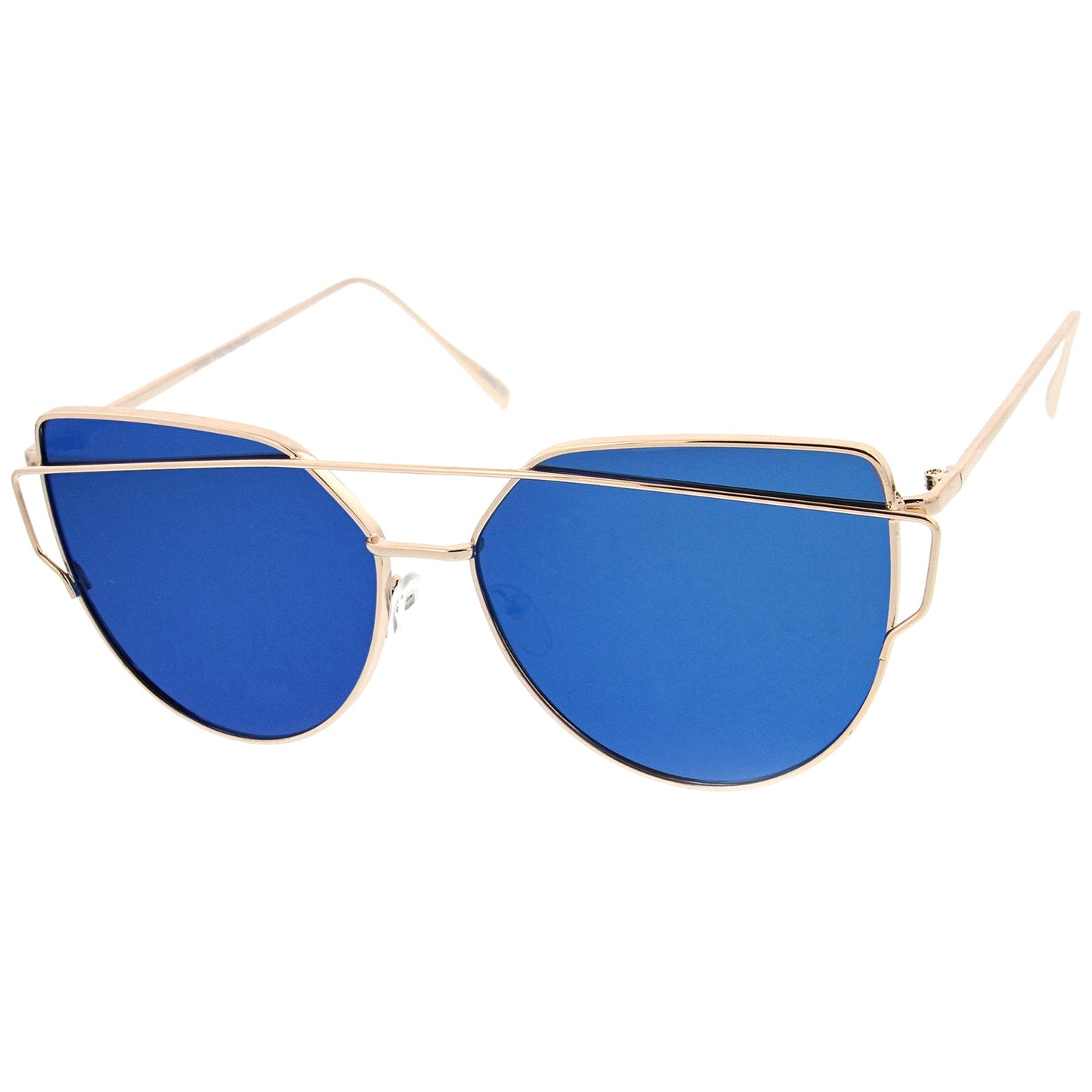 Oversize Thin Cross Brow Mirrored Flat Lens Sunglasses A545