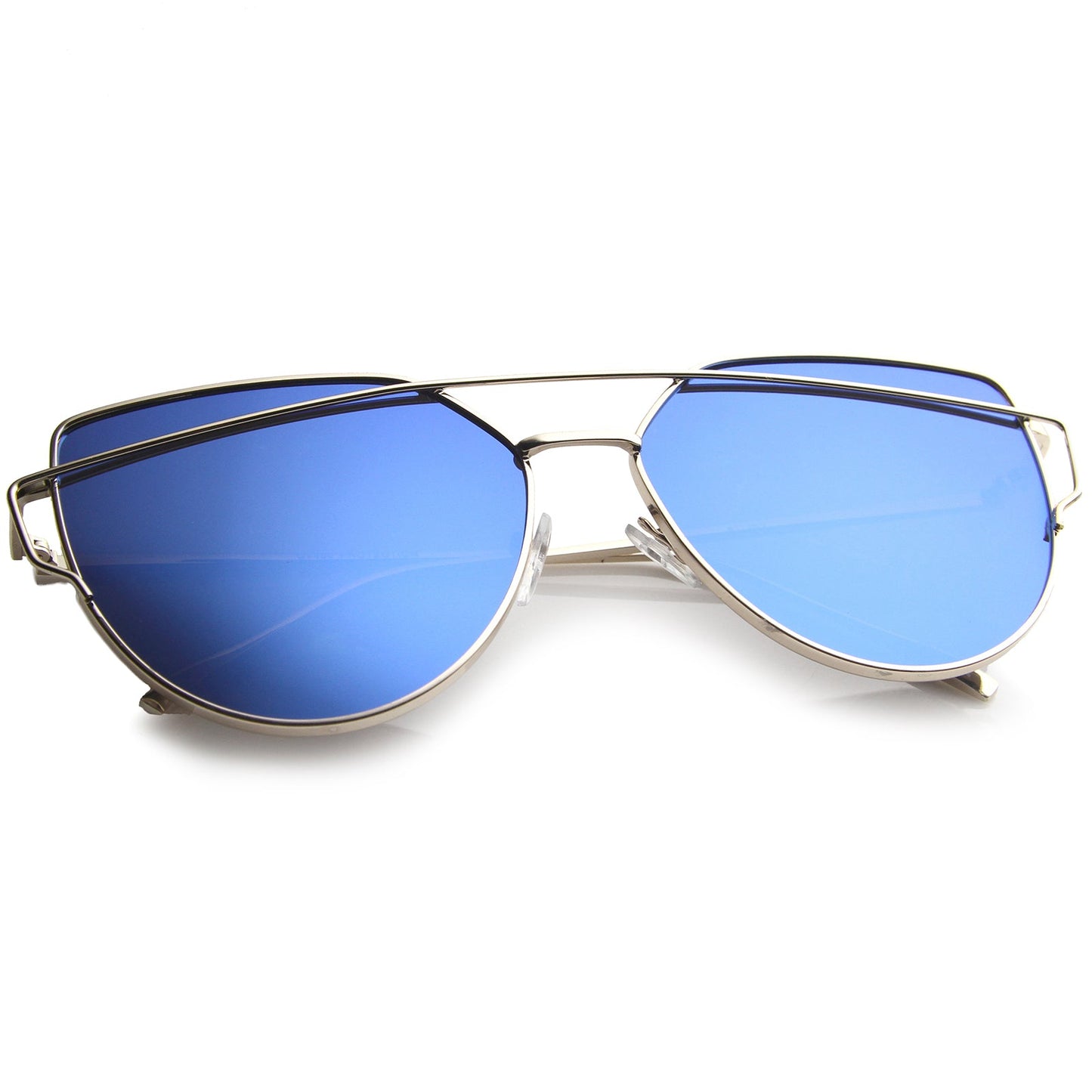 Oversize Thin Cross Brow Mirrored Flat Lens Sunglasses A545