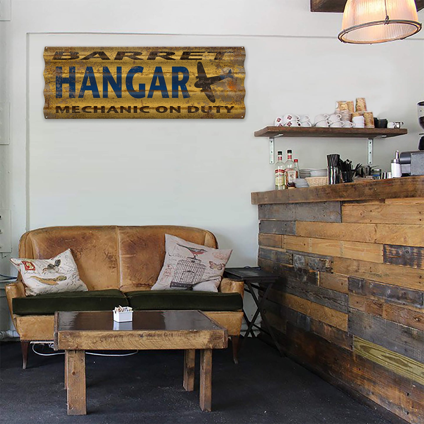 Barret Hangar: Mechanic on Duty - Corrugated Metal Wall Art