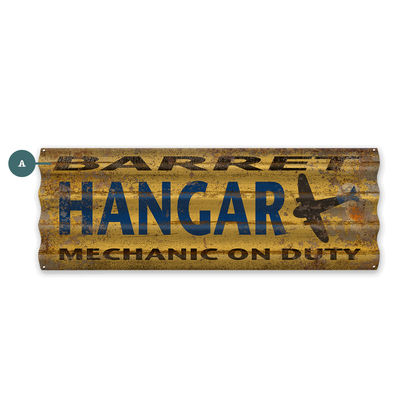 Barret Hangar: Mechanic on Duty - Corrugated Metal Wall Art