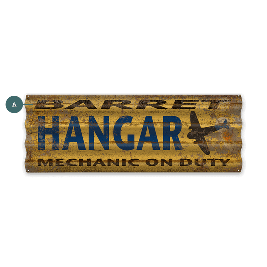 Barret Hangar: Mechanic on Duty - Corrugated Metal Wall Art