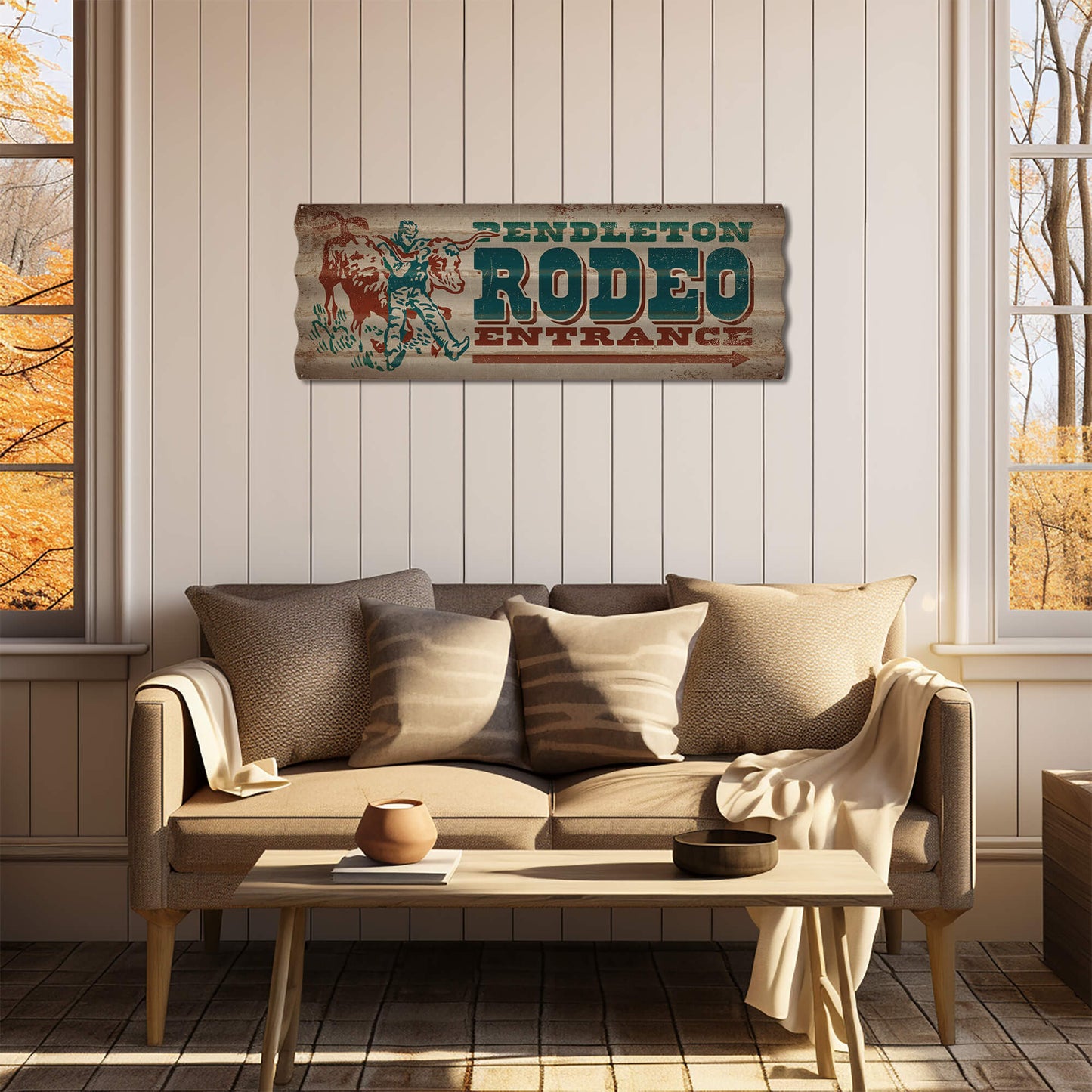 Steer Wrestling Rodeo Entrance - Corrugated Metal Wall Art