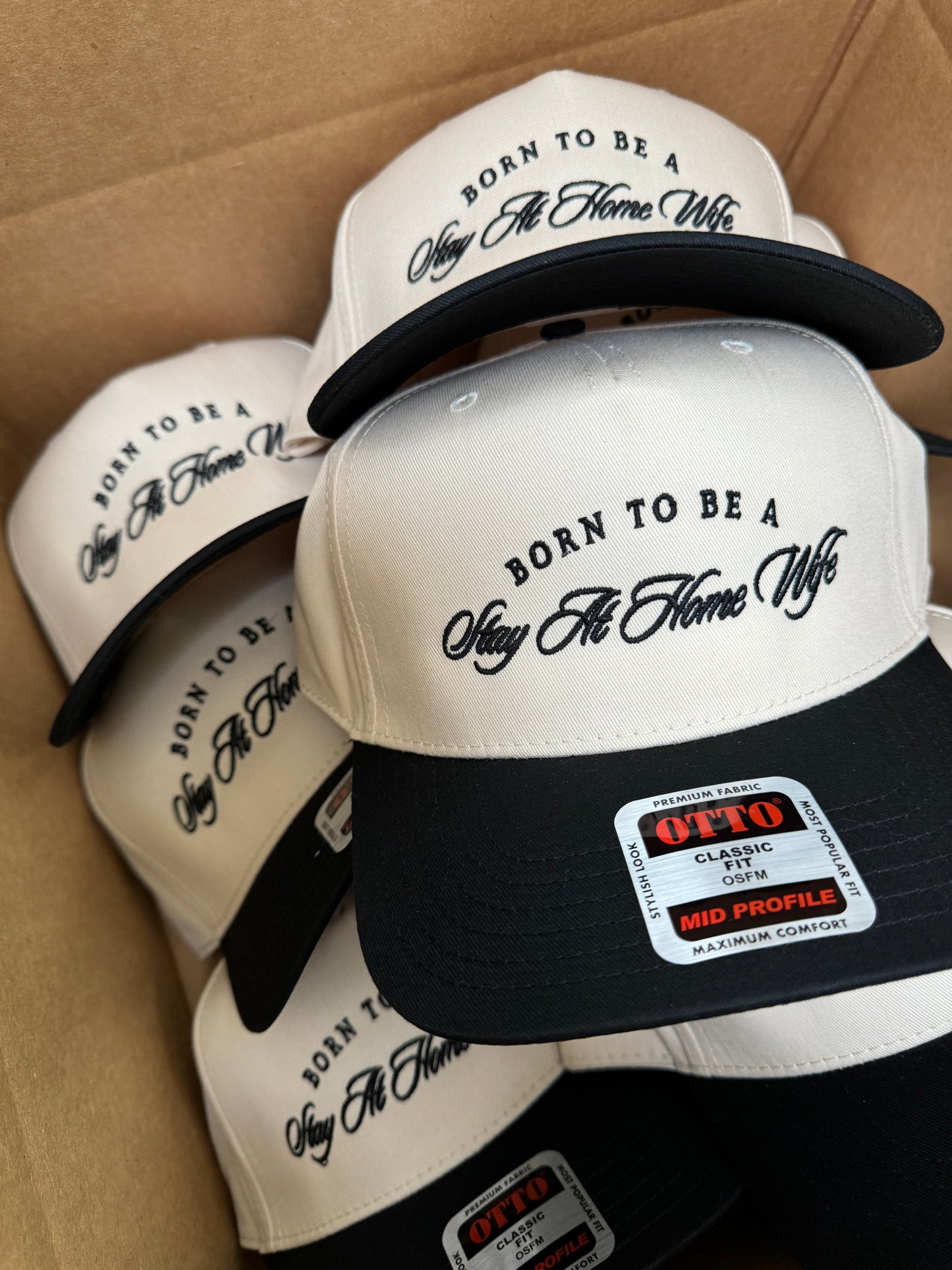 Born To Be A Stay At Home Wife - Black Vintage Trucker Hat