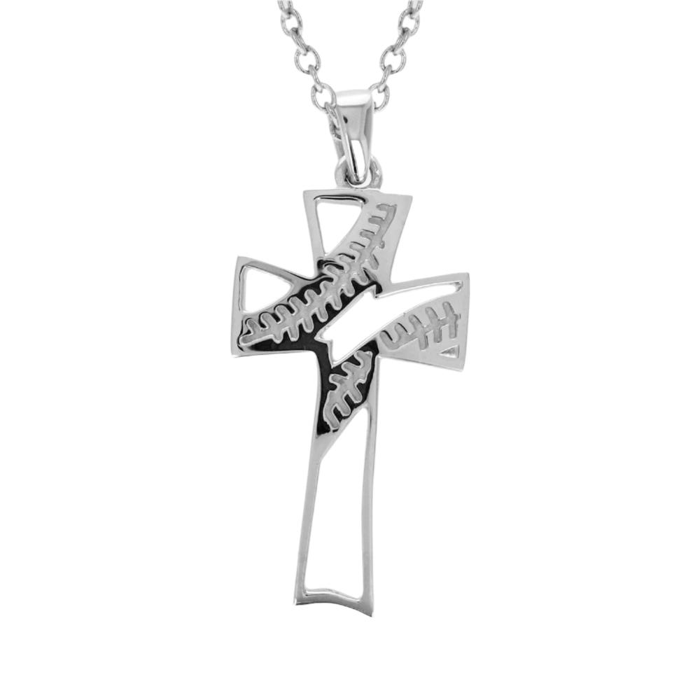 Baseball Stitch Open Cross Necklace