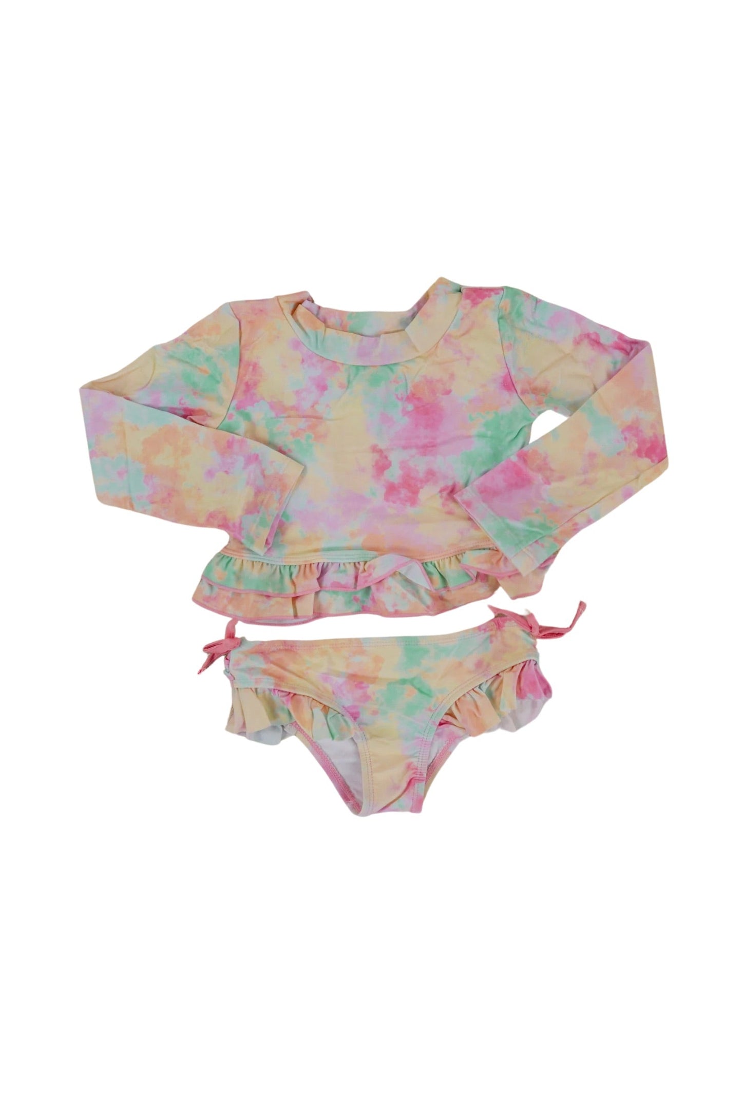 RAINBOW CLOUDS DREAM 2-PIECE RASH GUARD RUFFLE SWIM SUIT