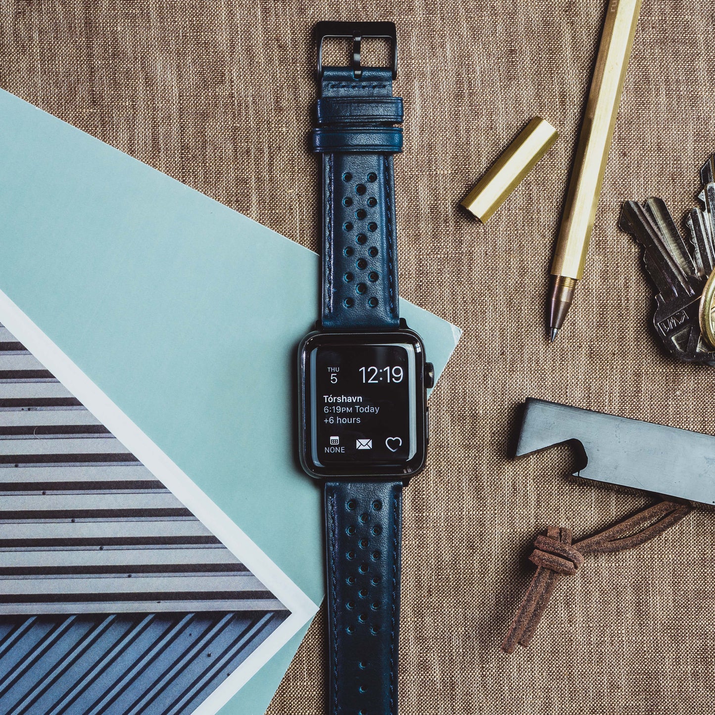 Apple Watch Navy Blue Racing Horween Leather Watch Band