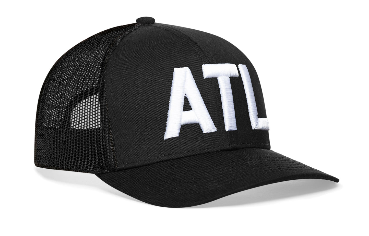 Atlanta White Block Trucker Hat  |  Black White ATL Block Snapback