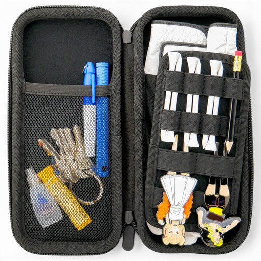 Pink/Blue Golf Accessory Case | Zippered Organizer for Ball Markers, Tees, Divot Tools & Glove | Portable Golf Storage Case | Hard Shell Travel Case for Golf Accessories