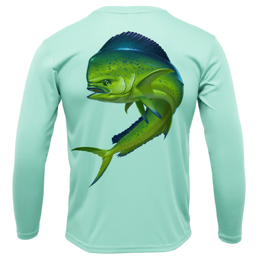Key West, FL Action Mahi Men's Long Sleeve UPF 50+ Dry-Fit Shirt