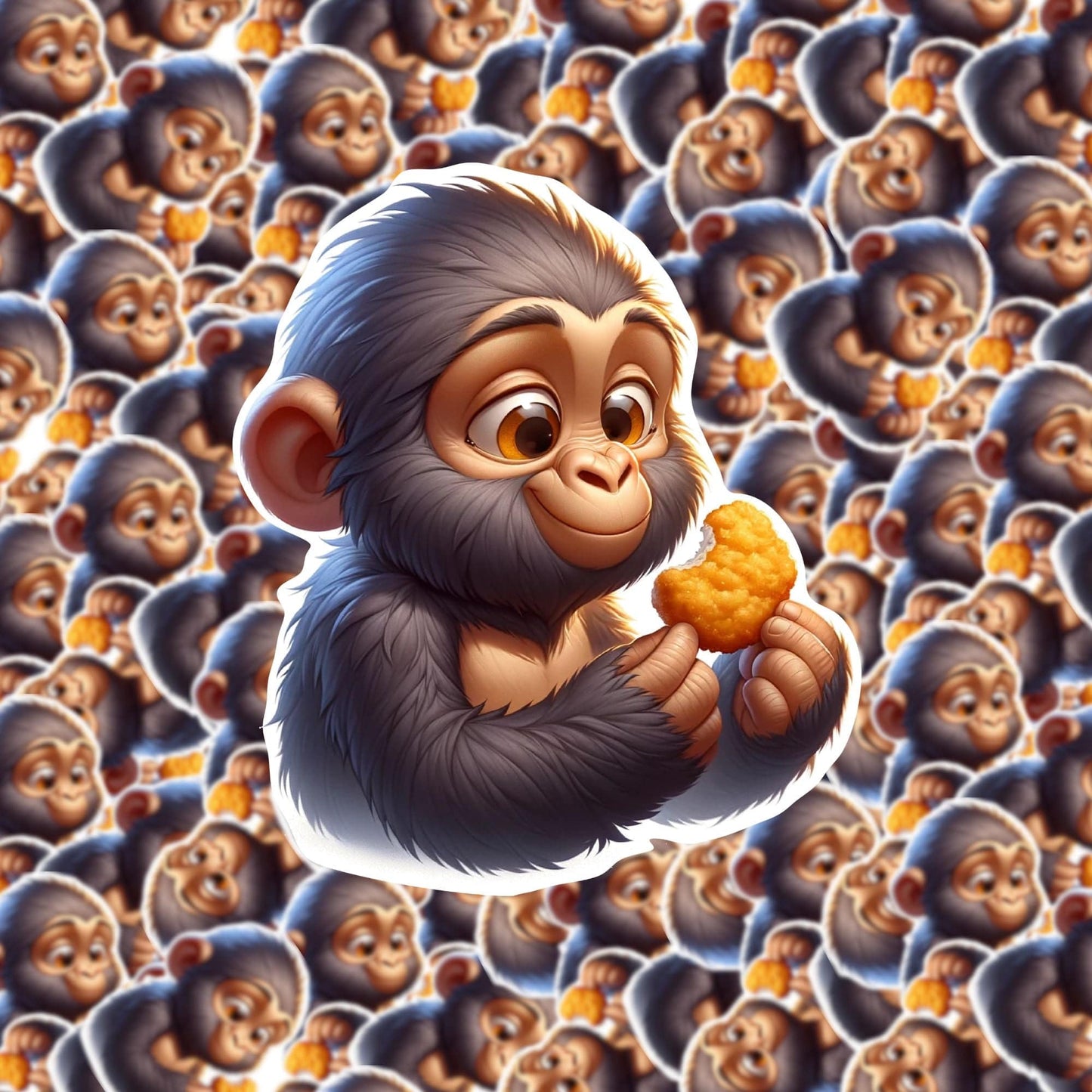 Baby Gorilla Eating a Chicken Nugget Sticker