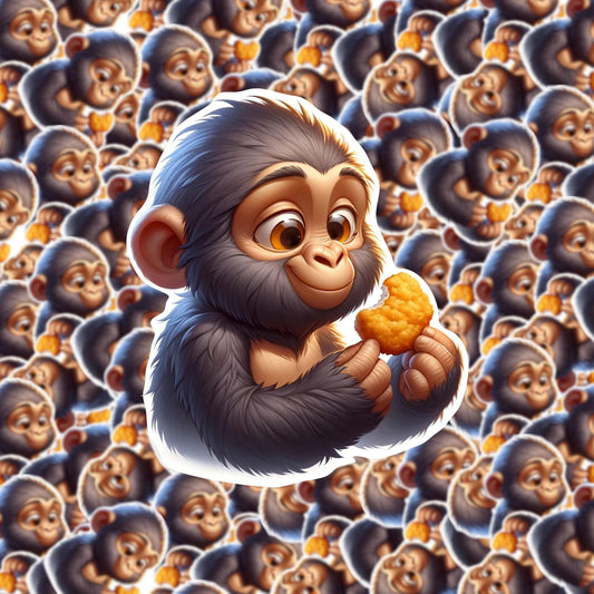 Baby Gorilla Eating a Chicken Nugget Sticker