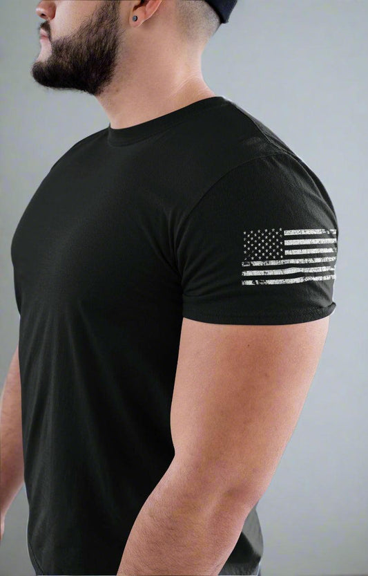 American Flag Sleeve Print T-Shirt - Dark Colors