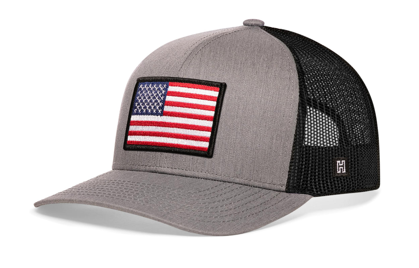 American Flag Trucker Hat  |  Gray-Black USA Snapback