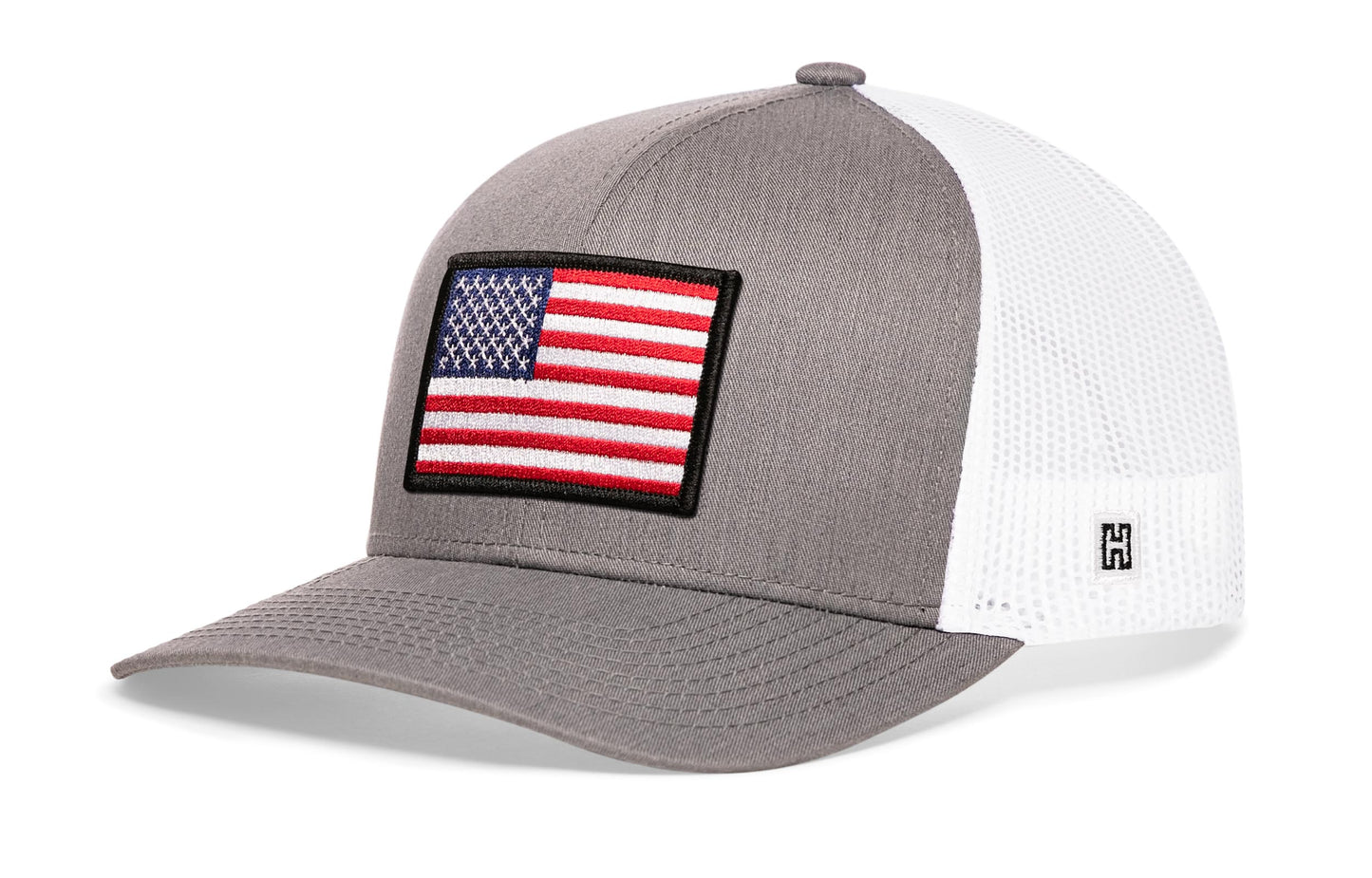 American Flag Trucker Hat  |  Gray-White USA Snapback