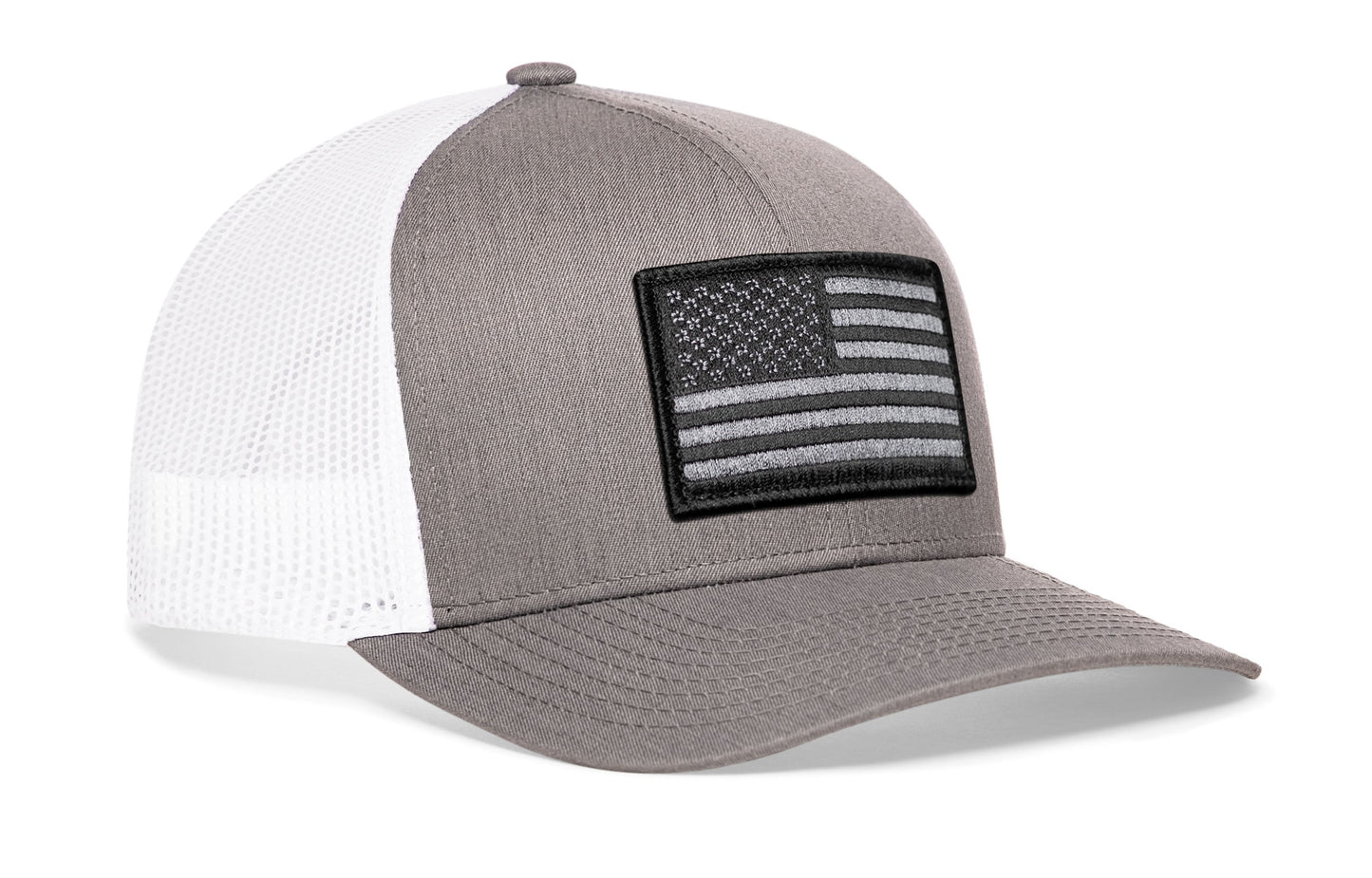 American Flag Trucker Hat  |  Gray-White USA Tactical Snapback