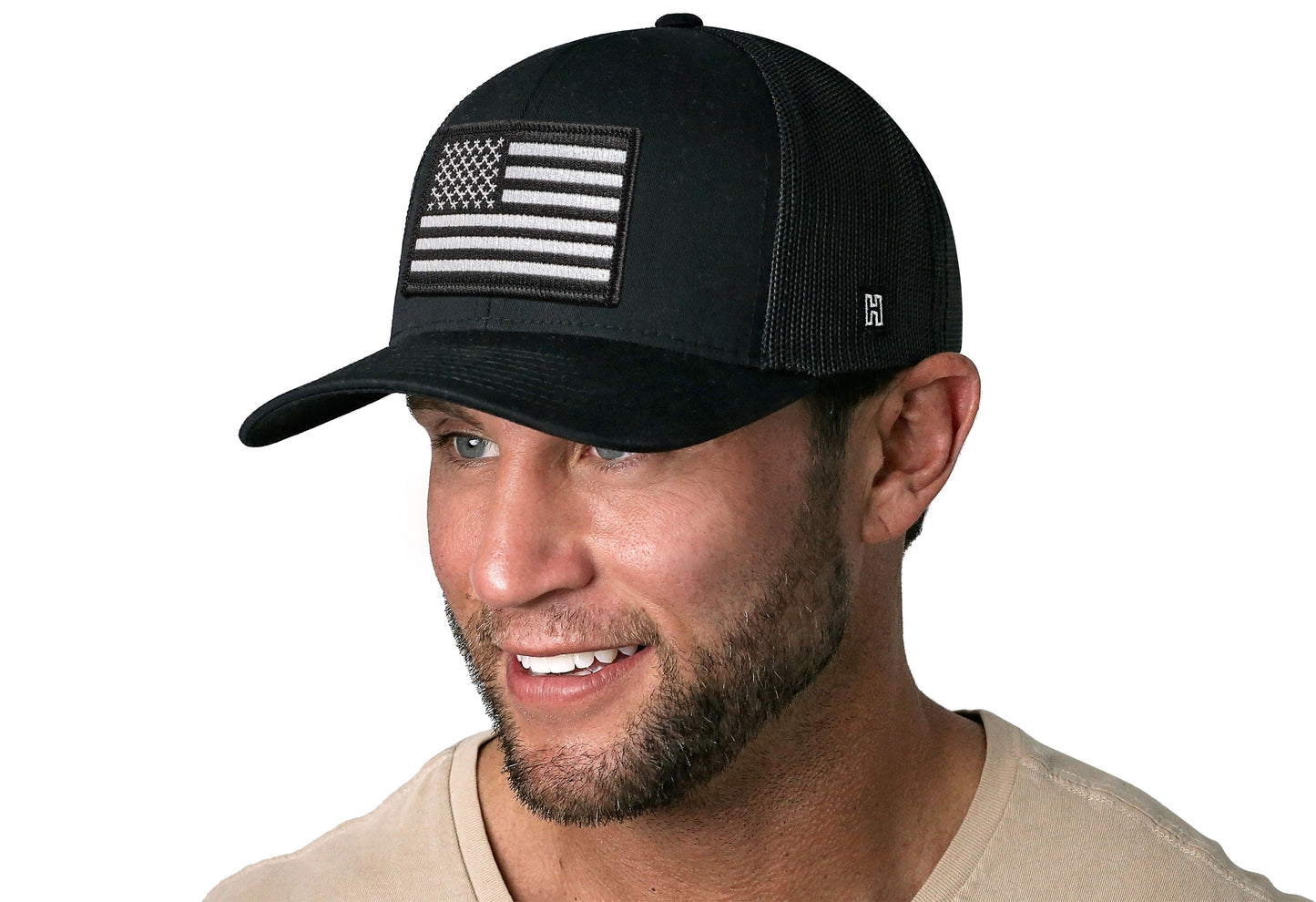 American Flag Trucker Hat  |  Black USA Monochrome Snapback