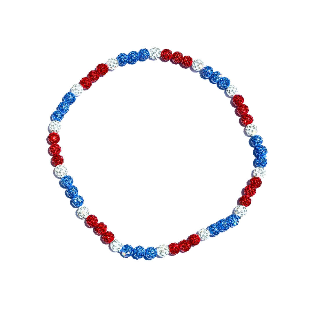 Americano Iced Out Baseball Bead Necklace | Red, White & Blue