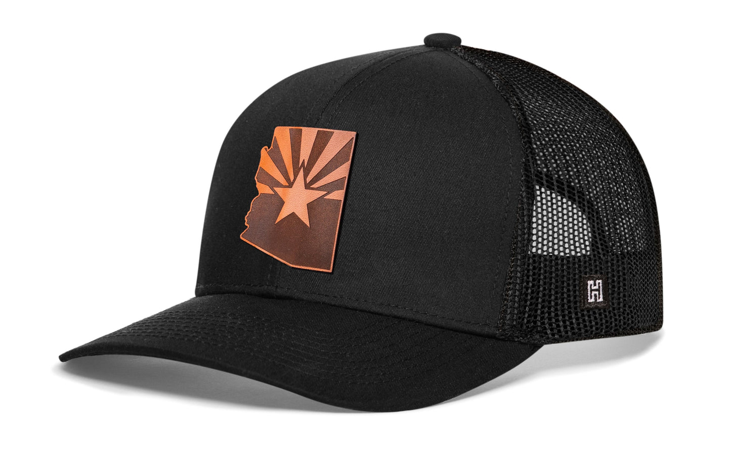 Arizona Flag Trucker Hat Leather  |  Black Arizona Flag Snapback