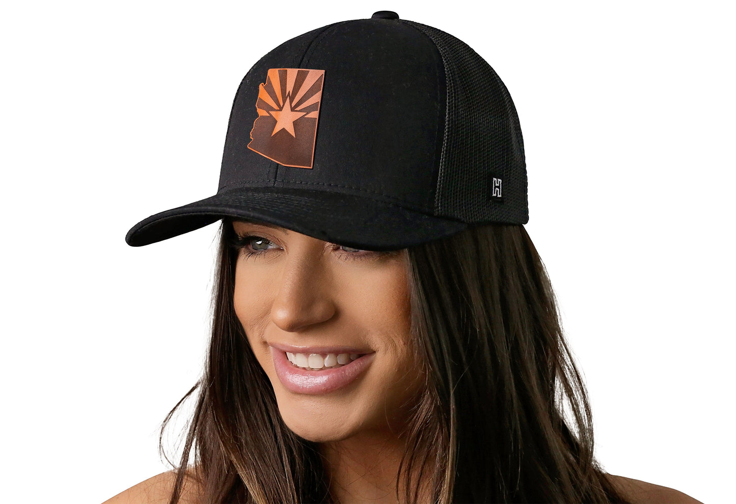 Arizona Flag Trucker Hat Leather  |  Black Arizona Flag Snapback