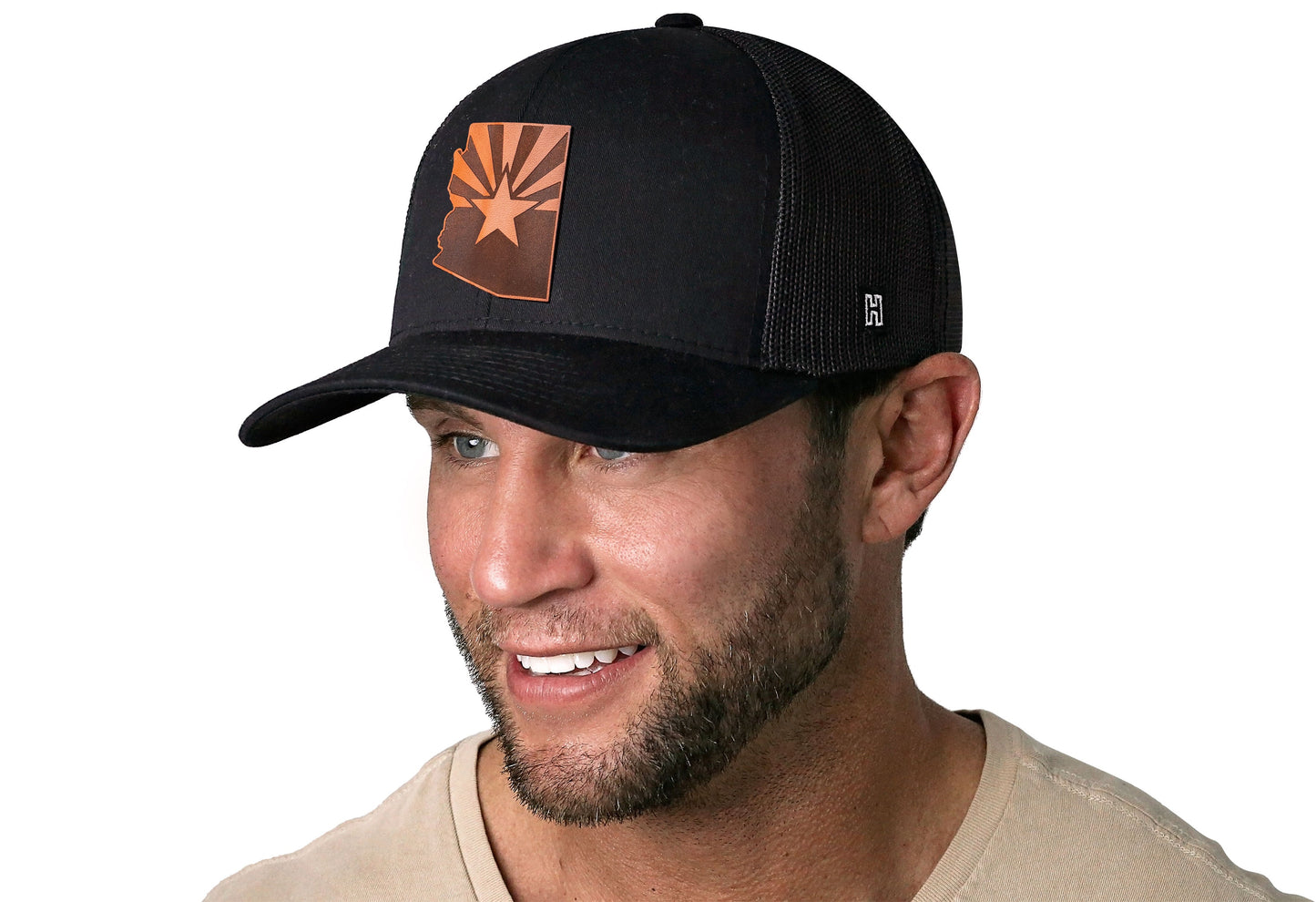 Arizona Flag Trucker Hat Leather  |  Black Arizona Flag Snapback