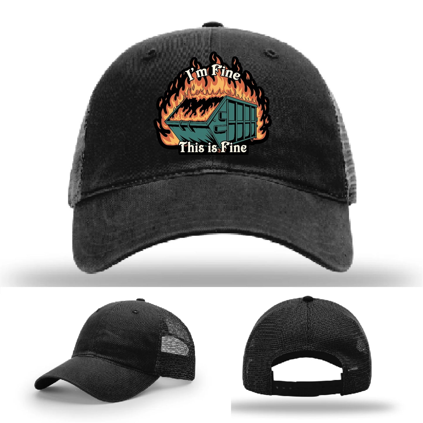 This Is Fine Leather Patch Hat – Dumpster Fire Design