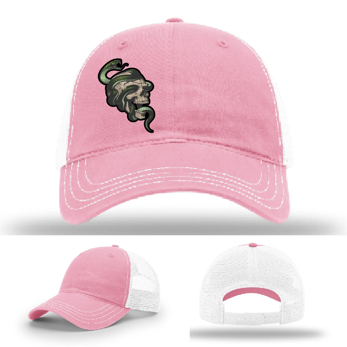 Serpent Skull Leather Patch Hat Snake and Skull Graphic