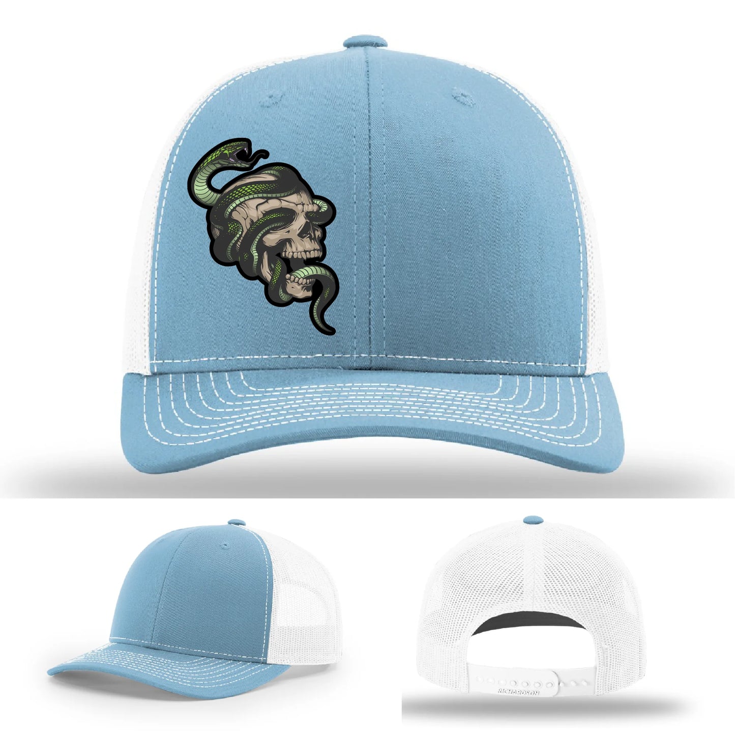 Serpent Skull Leather Patch Hat Snake and Skull Graphic