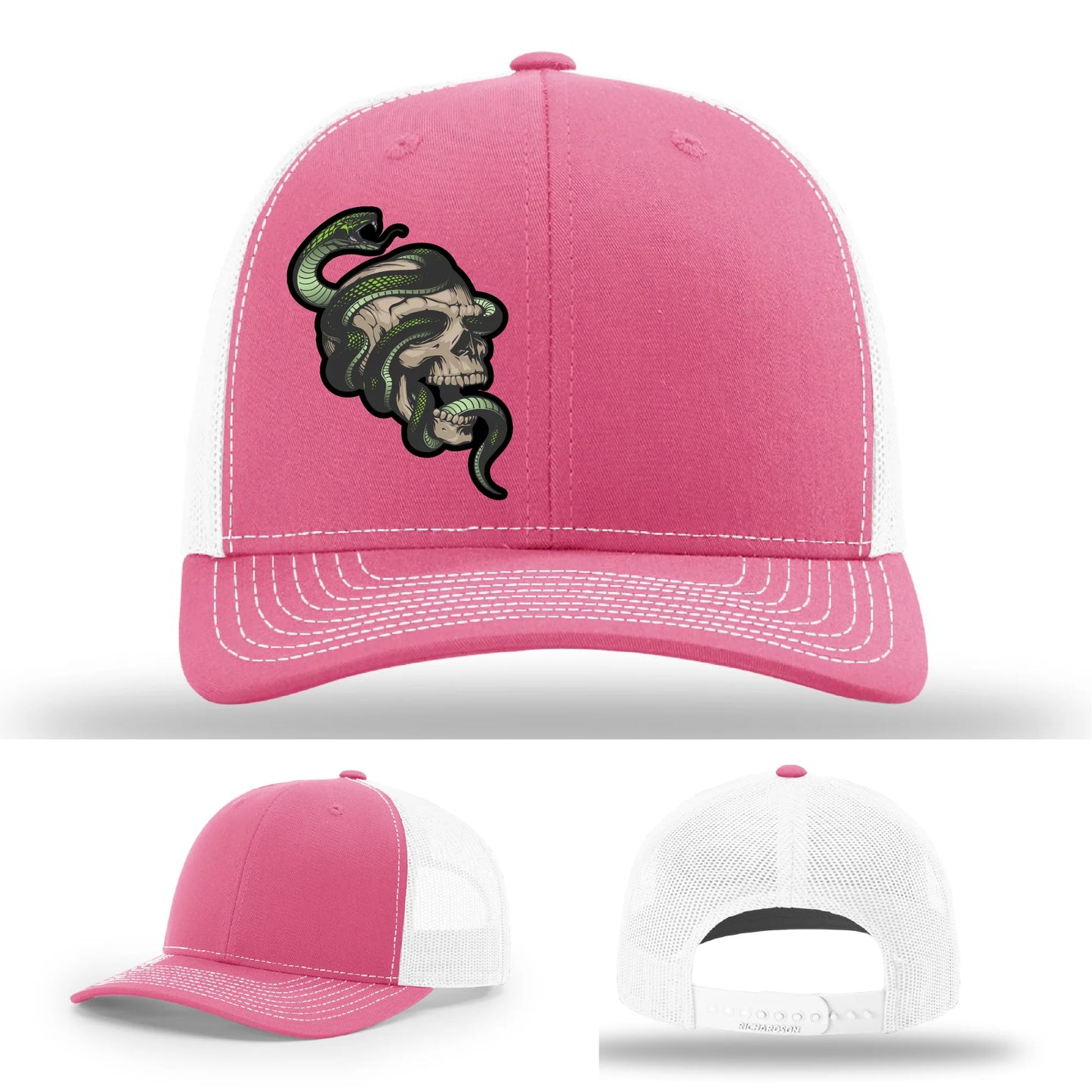 Serpent Skull Leather Patch Hat Snake and Skull Graphic