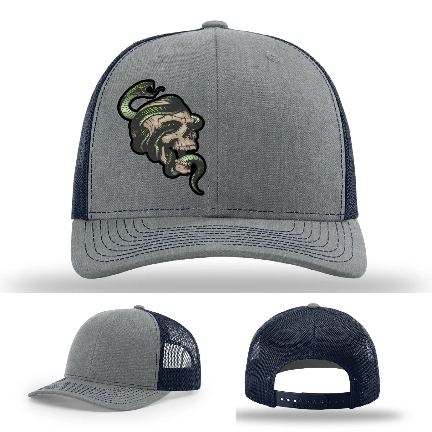 Serpent Skull Leather Patch Hat Snake and Skull Graphic