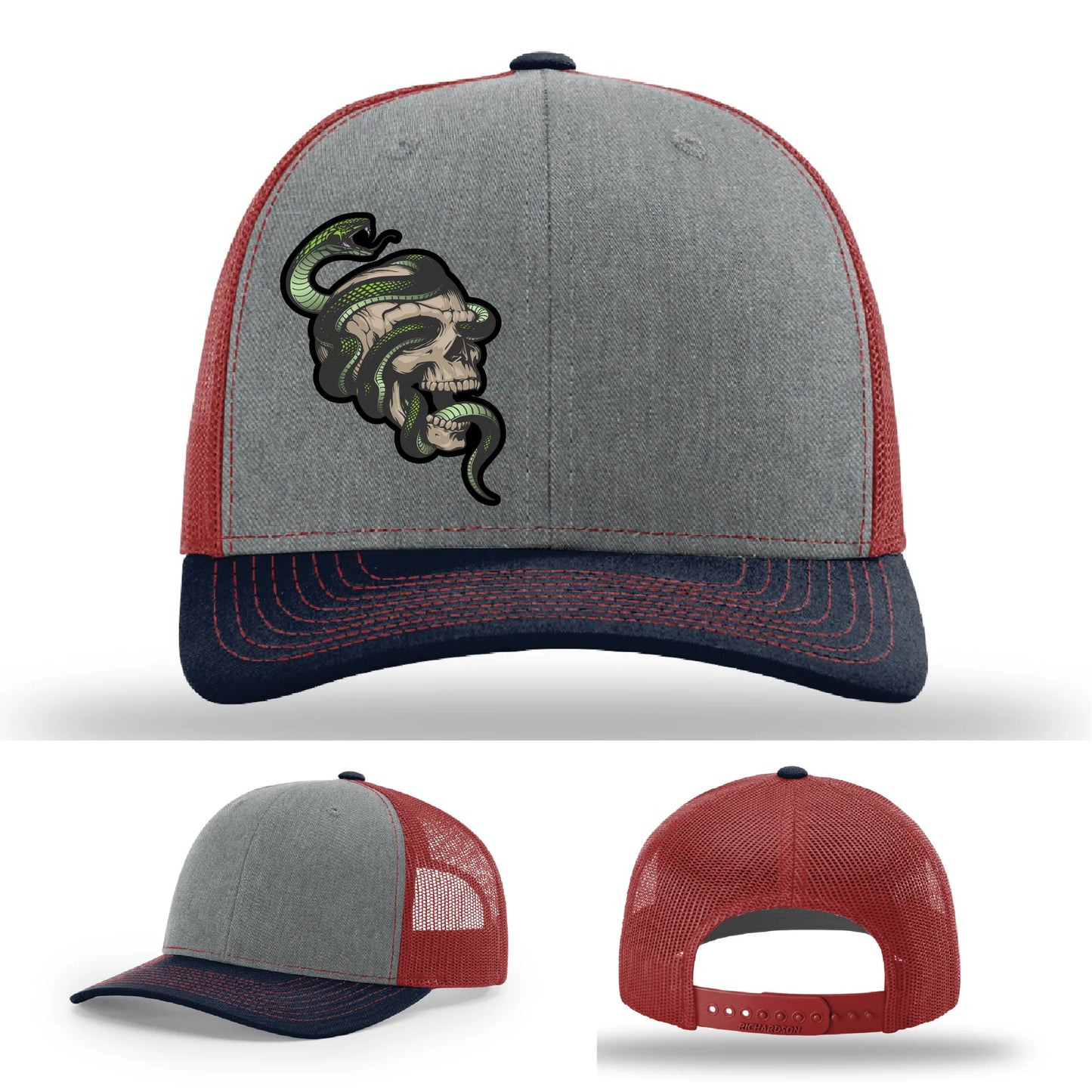 Serpent Skull Leather Patch Hat Snake and Skull Graphic