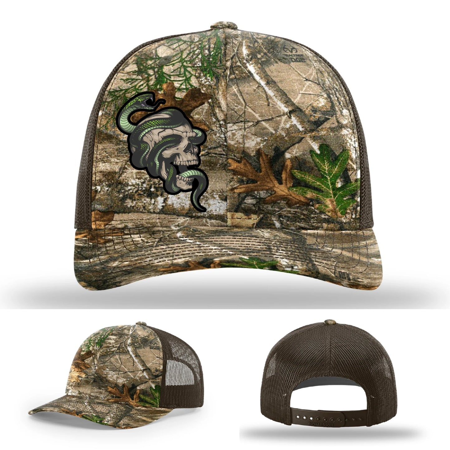 Serpent Skull Leather Patch Hat Snake and Skull Graphic
