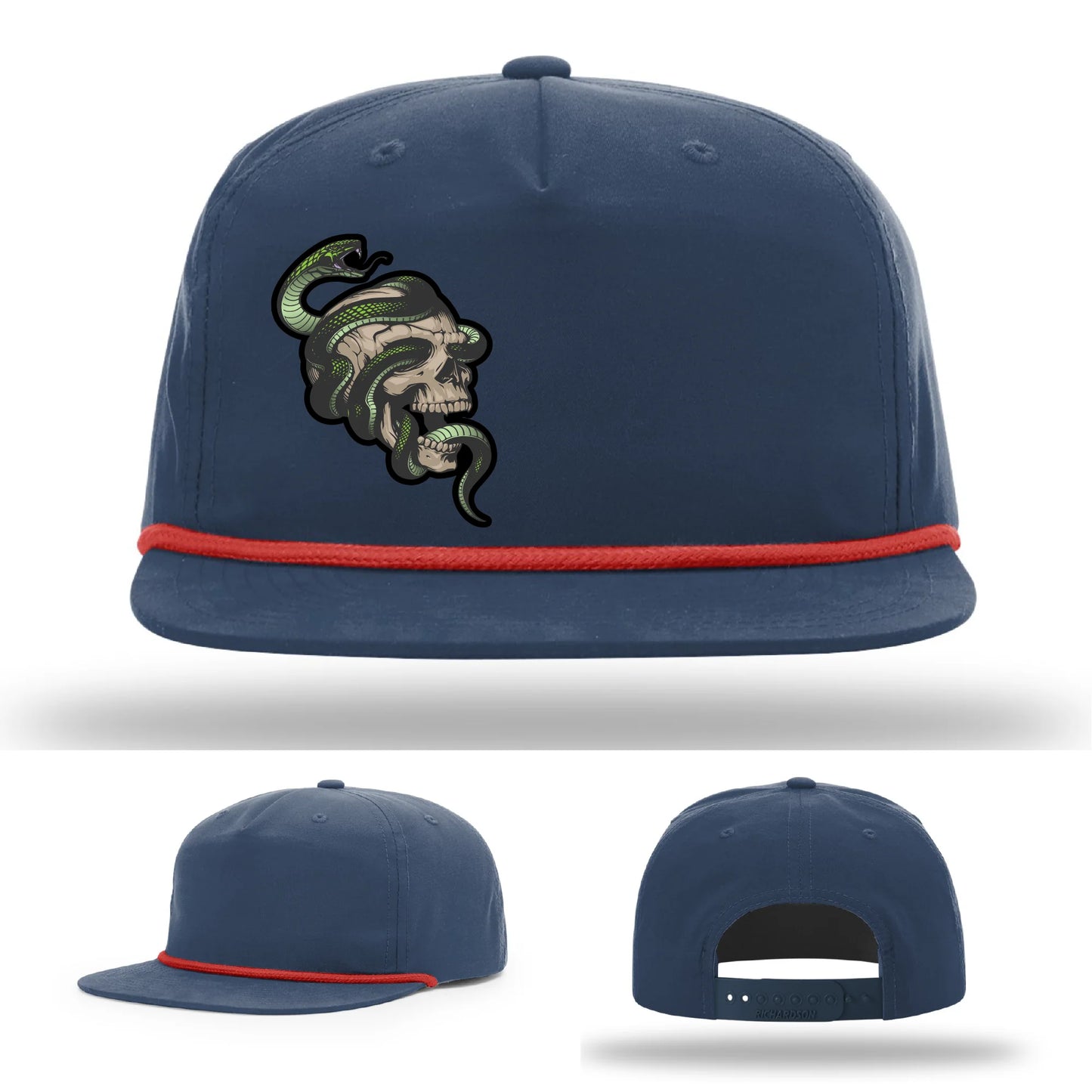 Serpent Skull Leather Patch Hat Snake and Skull Graphic