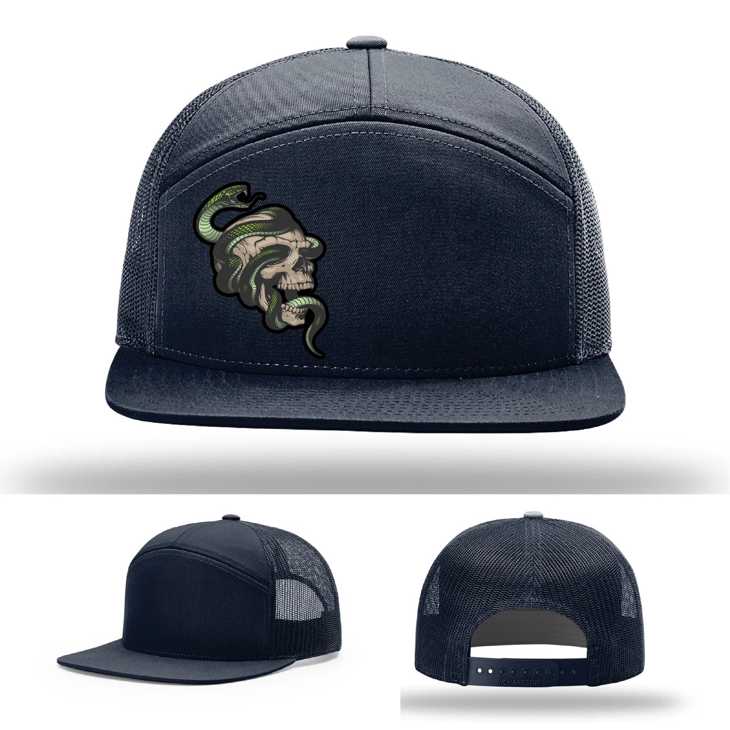 Serpent Skull Leather Patch Hat Snake and Skull Graphic