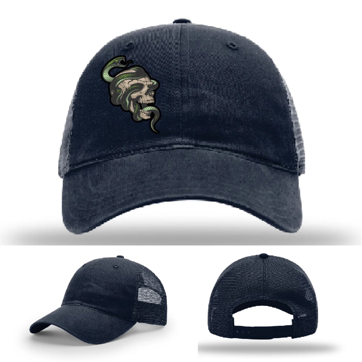 Serpent Skull Leather Patch Hat Snake and Skull Graphic